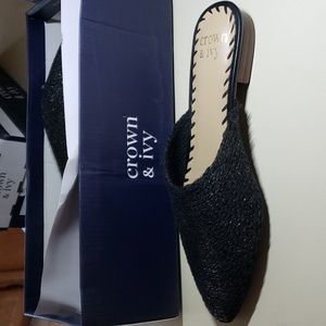 Crown & Ivey Black Sereena Slip on Mules. Worn once only.  7.5